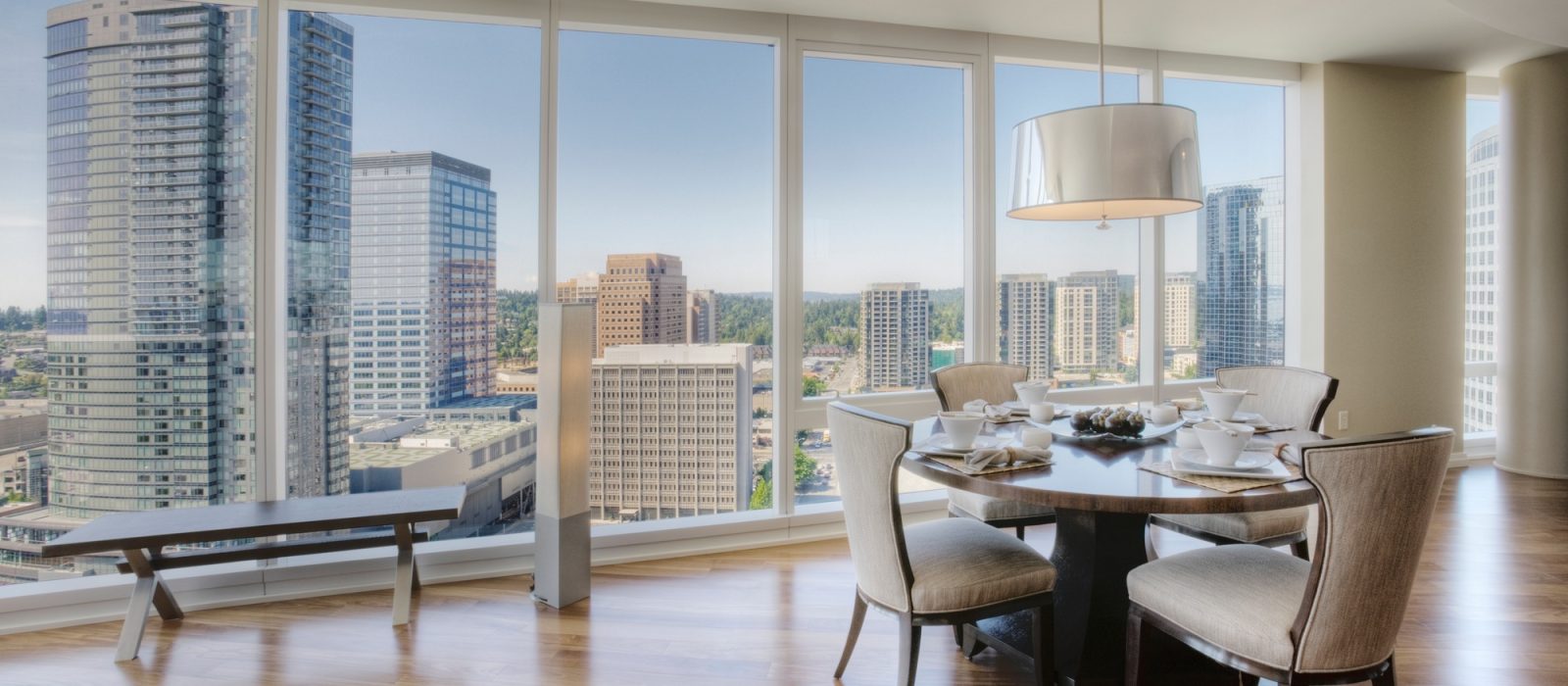 Dining room of luxury highrise apartment
